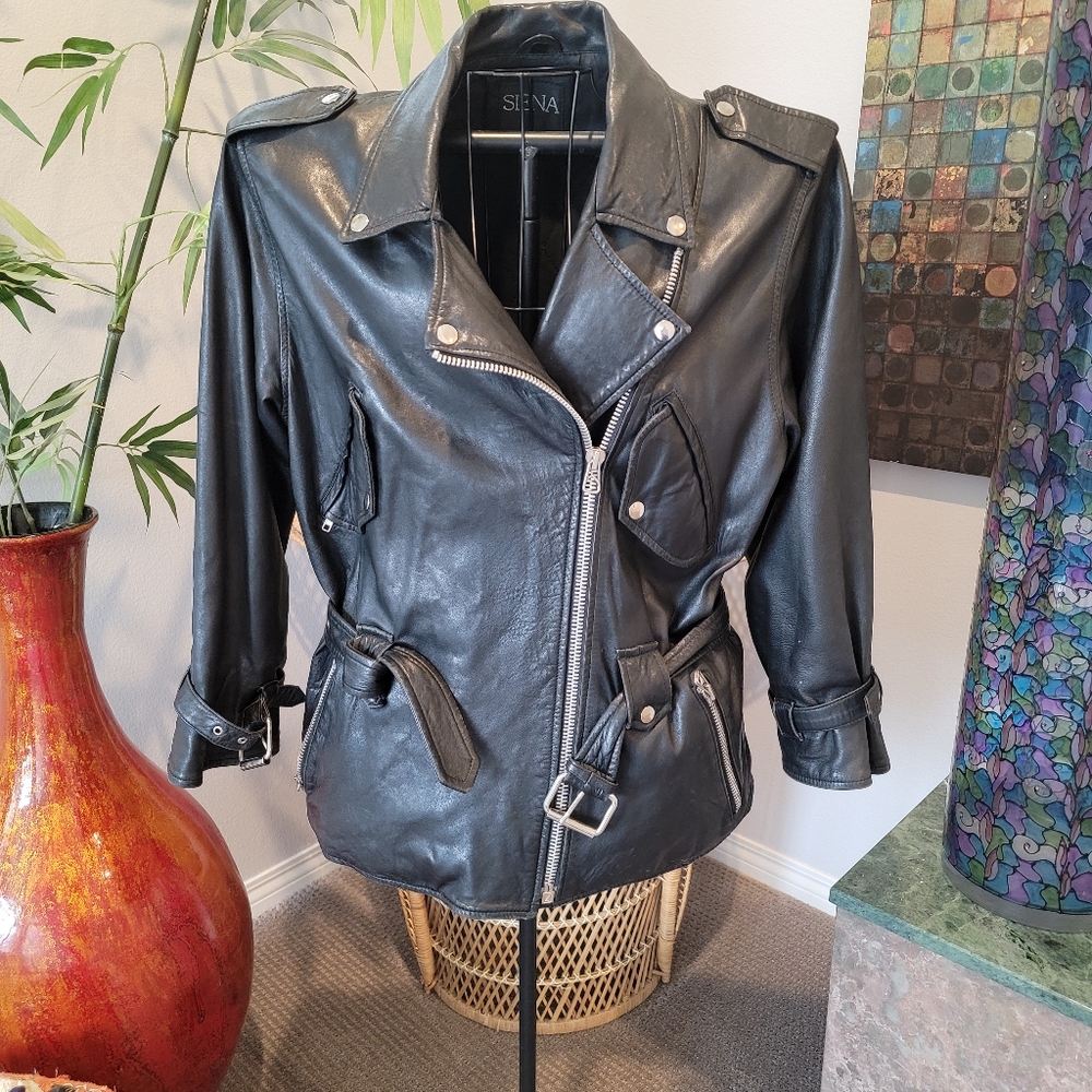 Sienna Belted leather biker jacket
